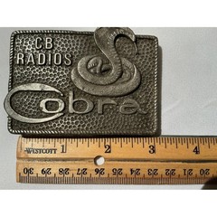 Vintage Cobra CB Radios Belt Buckle Pewter Tone Metal Snake Logo Rectangular