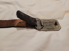 Oil Tan Black Top Leather Belt & Western-Style Buckle, 1970s USA, Size 34-36 M/L