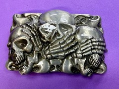 Three-skull Hear No Evil See No Evil Speak No Evil Gothic Punk Belt Buckle