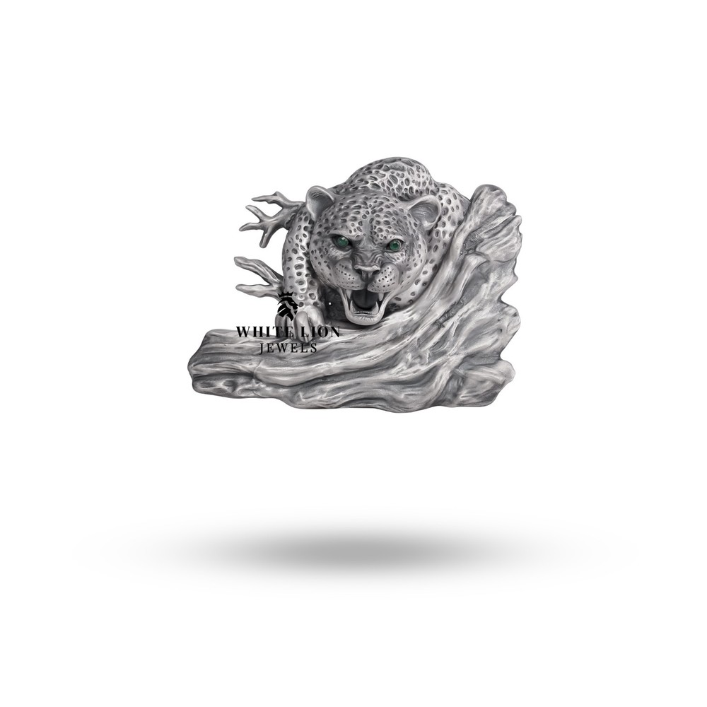 3D Panther Green eyes symbol of speed Belt Buckle 925 Sterling Silver accessory