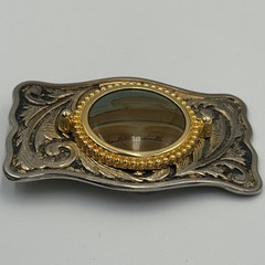 Vintage Western Belt Buckle Two Tone Stone Center