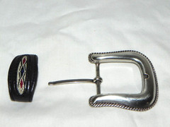 Silver Color Belt Buckle & Belt holder, Nice shape. 2-1/4&Prime;
