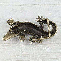 Gecko Belt Buckle In Antique Copper Color, Reptile Design, Antique Metal Belt Buckle