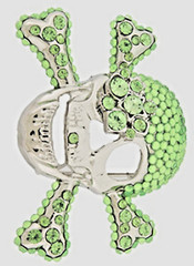 Skull Belt Buckles Crossbones Halloween Pirate Costume Bling Green Rhinestones