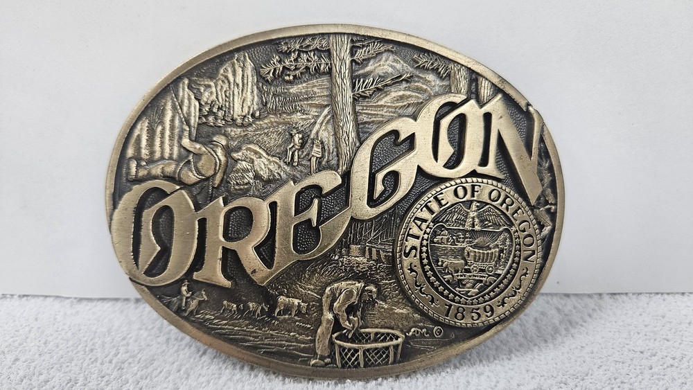 Award Design Medals Belt Buckle Mens Oregon State Seal Solid Brass USA