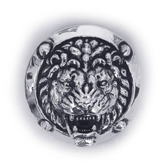 Lion Attacking Head Sterling Silver Round Belt Buckle