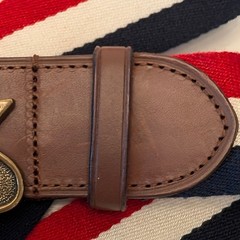 Polo Ralph Lauren Striped Canvas Leather Belt Script Logo Buckle Red White Blue