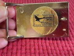 Harmony Metal Belt Buckle Wood Inlay w/Deer Head Gold Color Metal Good Condition