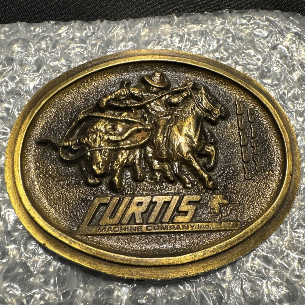 Curtis Machine Co Dodge City Kansas Longhorn Cattle Drive Brass Belt Buckle 1981
