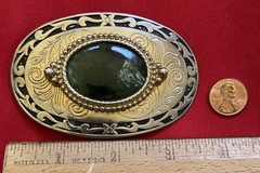 STORMY SEA OCEAN DARK GREEN CABOCHON INSERT DECORATIVE WESTERN BELT BUCKLE