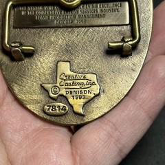 Texas Utilities Electric Co. Vintage Brass Belt Buckle 1993 by Creative Casting
