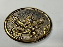 Patriotic American Eagle flying over Mountains w/ starburst Vintage belt buckle
