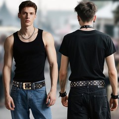 BELTROAD Stylish Studded Belt for Men S Waist 27&Prime;-32&Prime;, Gold Buckle -Black