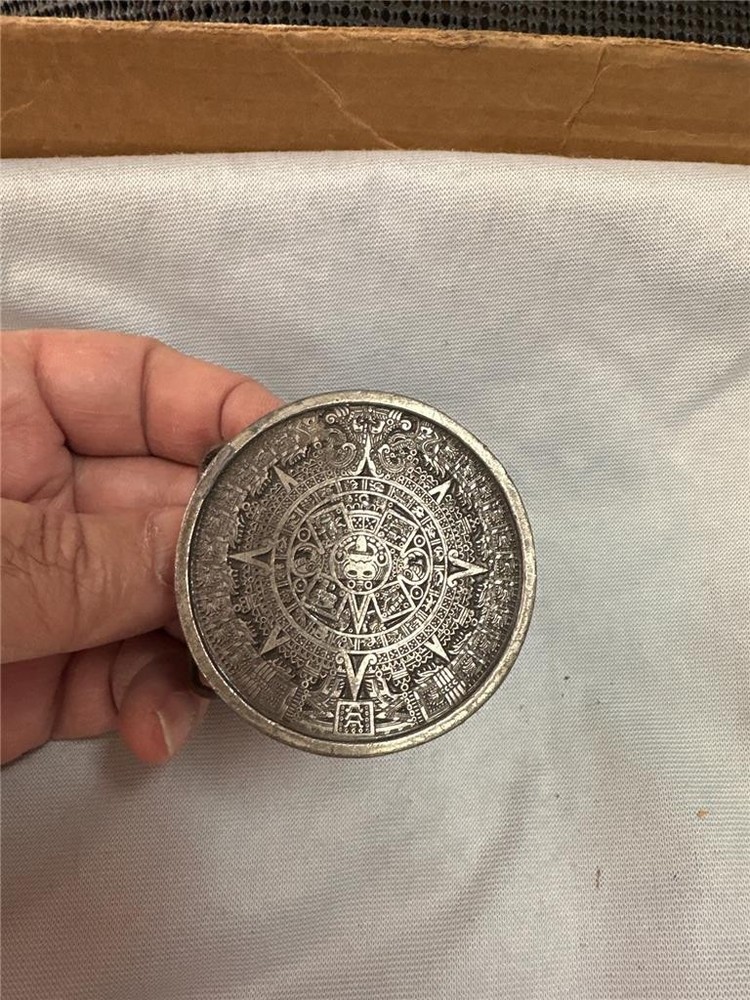 Vintage 1974 Bergamot Brass Works Belt Buckle Mayan Aztec Calendar