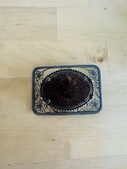 Vintage Belt Buckle Natural Polished Stone Center Quality Piece/ Cowboy Buckle