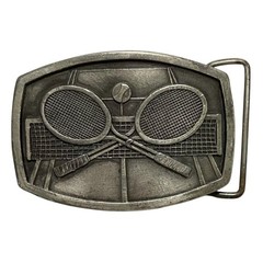 Tennis Rackets Belt Buckle Vintage 70s Indiana Metal Craft Pewter Crossing 1977