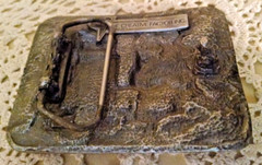SNAP ON TOOLS BELT BUCKLE FELT POUCH PEWTER 3D RELIEF CREATIVE FACTOR #890574.