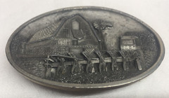 RANCH FARM HORSE STABLE BARN MENS * 1984 BERGAMOT BRASS WORKS BELT BUCKLE * USA