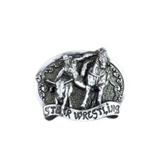 Antique Silver Rodeo Steer Wrestling Western Belt Buckle Boucle de Ceinture