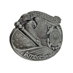 Coast Guard Belt Buckle American Eagle Flag Heroes Silver Tone Fits 1.5&Prime; Belts