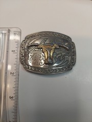 Western Longhorn Belt Buckle Floral Engravings Bull Head Rope Border