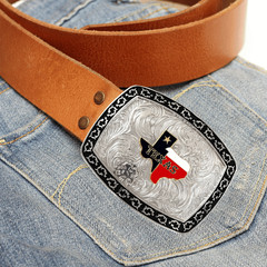TEXAS STATE BELT BUCKLE FLAG MAP RODEO COWBOY WESTERN NEW USA HEAVY COLOR