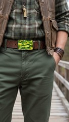 Men Black Metal Fashion Belt Buckle Army Green Camouflage Unique Print War Style