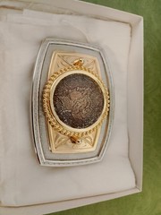 Silver Gold Color REAL 1923 Peace Silver Dollar Rectangle Frame Belt Buckle