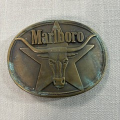Vintage 1987 Marlboro Solid Brass Longhorn Bull Belt Buckle Western Cowboy