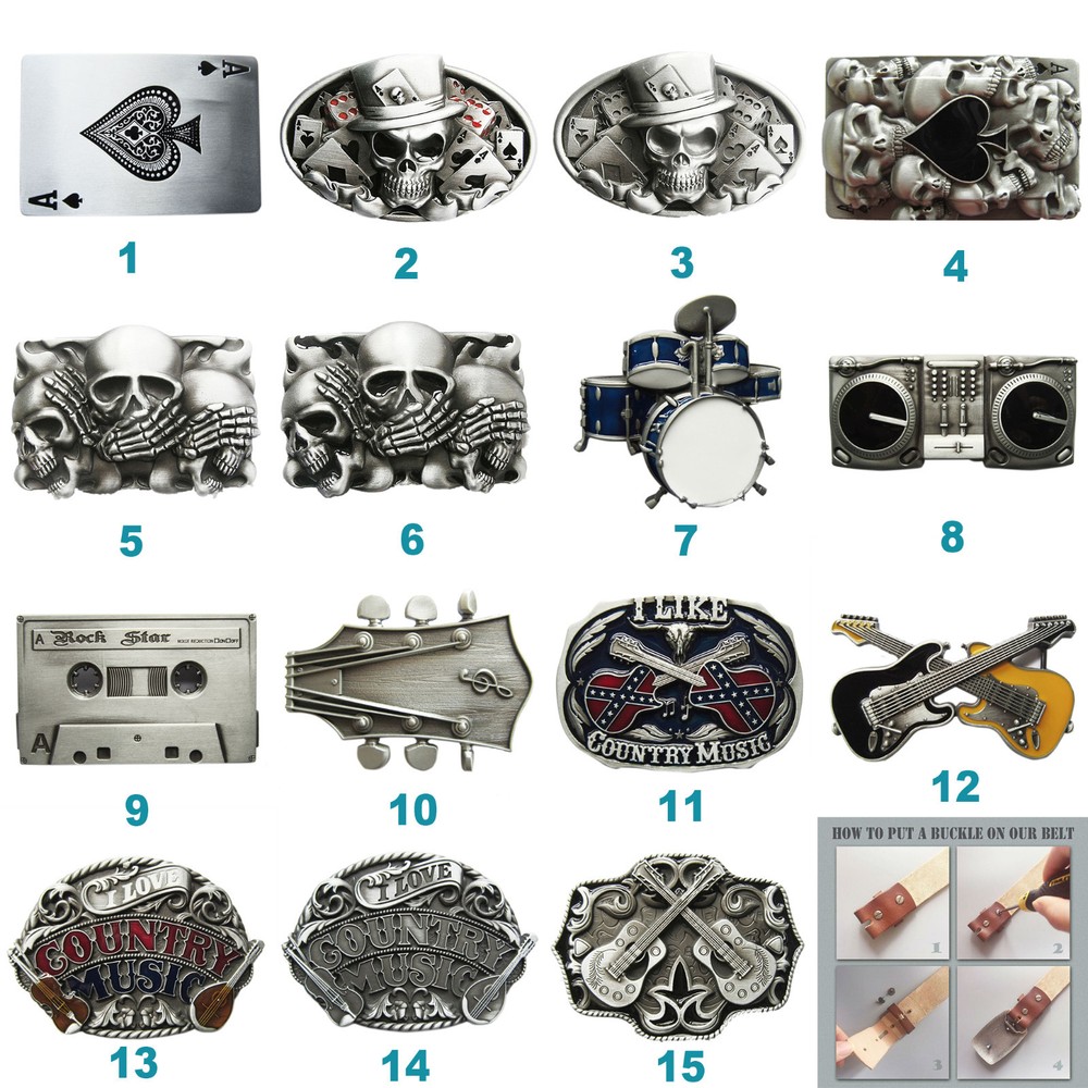 Tattoo Skull Country Music Guitar Belt Buckle Mix Styles Choice also Stock in US