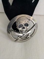 Silver Star Skull and Swords Belt Buckle Made in USA