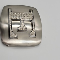 Initial E Monogram Square Belt Buckle Brushed Chrome With Rhinestones