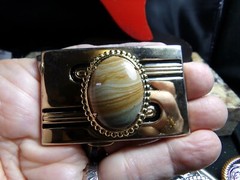 Men&rsquo;s Small Belt Buckle with a Sand Colored Stone, Measures 2 1/2&Prime; X 1/5/8&Prime;