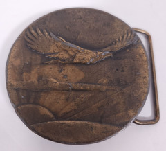 Vintage Brass Eagle Belt Buckle A-48 Round Scenic Western 3D Unmarked USA Style