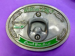 Bottom&rsquo;s Up! Open Here Quench Your Thirst Belt Buckle with Bottle Opener