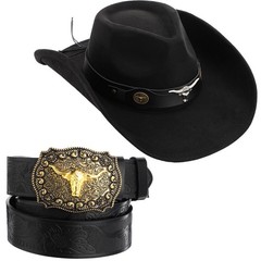 Chicingyou Western Cowboy Hat Leather Belt for Men 31-34&Prime; Waist, Black