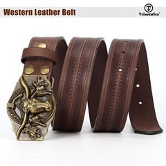 TRIWORKS Western Cowboy Leather Belt for Men Women Fit Size 29&Prime;-33&Prime;, Coffee