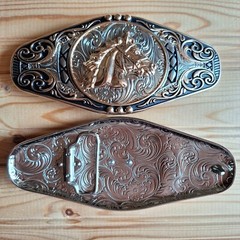 BIG Horse waves western silver & gold & black belt buckle (choice designs)