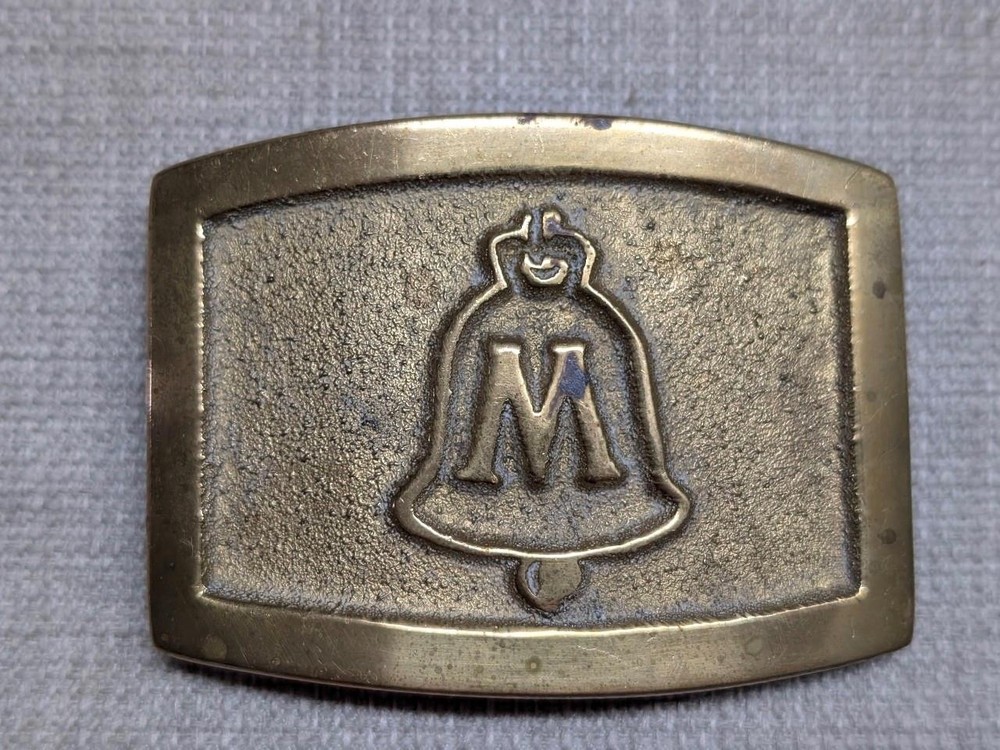 vintage 1970s belt buckle MICHIGAN BELL solid brass TELEPHONE western lineman