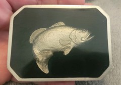 Vintage Bill Callahan Signed Bass Buckle Belt Wildlife in Pewter.