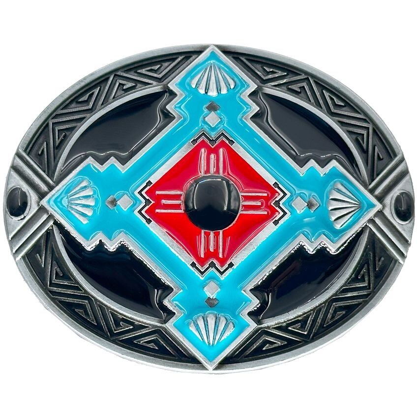 Indian American Style Turquoise Round Belt Buckle Southwest Style