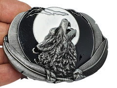Belt Buckle Howling Wolf Moon Feathers Fenrir For 40mm Belt Pagan Norse Viking