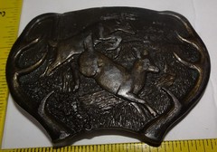 VINTAGE BERGAMOT BRASS WORKS MENS BUCKLE BUCK & DOE JUMPING c 1977 = Y-144