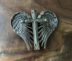 Western heart and Winged Cross Belt Buckle 3D
