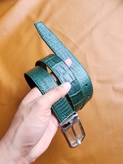 3..8CM Green 100% Genuine Leather Skin Men Silver Pin Buckle-Customize