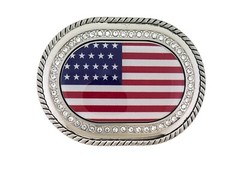 New Men Women US Flag United State America Country Belt Buckle Silver Metal ICED