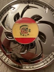 Belt Buckle Men’s Silver Spinner Flag Yellow Red Round Center 3.5” Diameter
