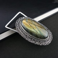 Natural Labradorite Gemstone Handmade 925 Sterling Silver Vintage Belt Buckle