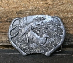 1977 Bergamont Pewter Deer Buckle Hunting Scene Belt Buckle Metal Western Cowboy