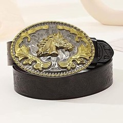 Horse Head Western Rodeo Gold Tone Design Fashion Cowboy Belt Buckle